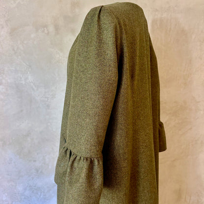 the brett coat in deep sage green lambswool herringbone tweed image 2