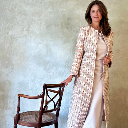 Fitted Hourglass Coat in Pale Linton Tweeds Boucle. A Fitted Sprint-Summer Bouclé Coat  - the perfect investment piece for Royal Ascot and Summer Occasions. Handmade in Britain.