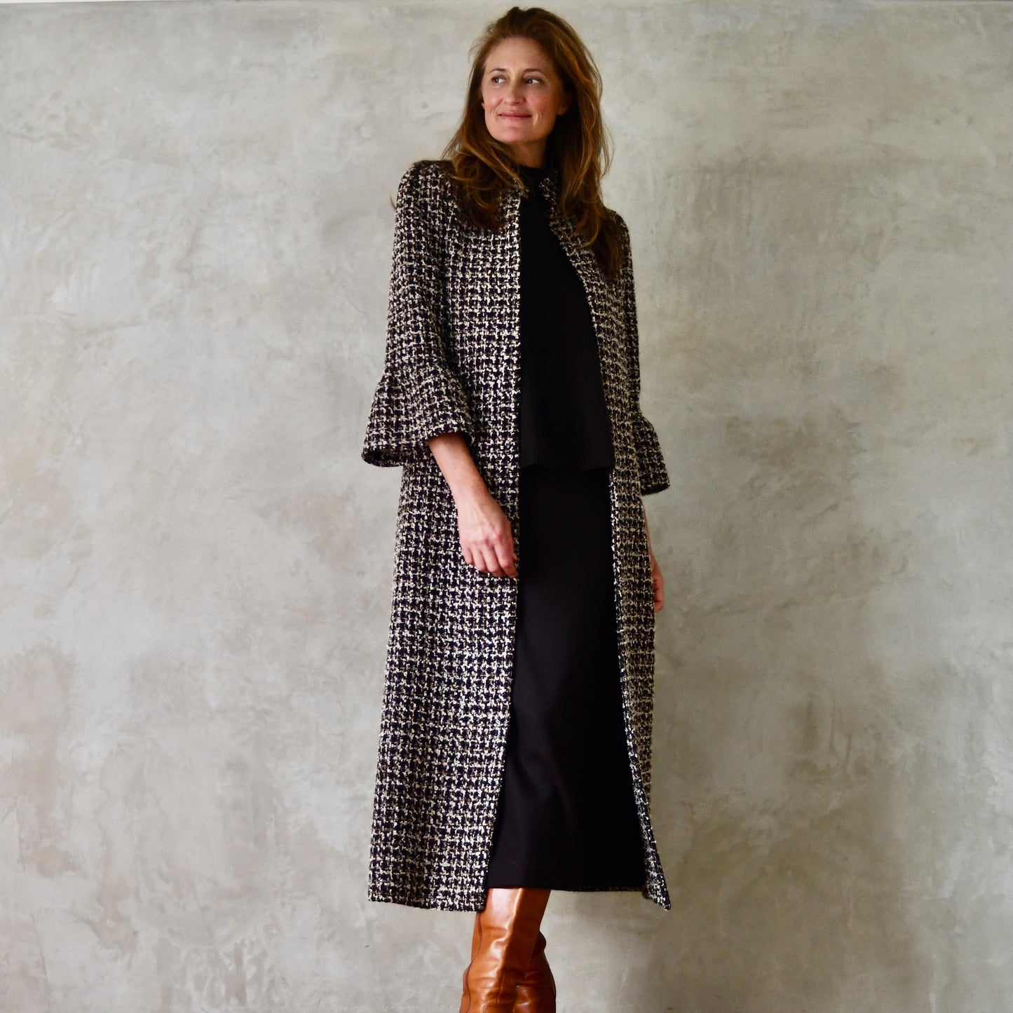 the delany coat in ivory, black, brown and copper bouclé image 2