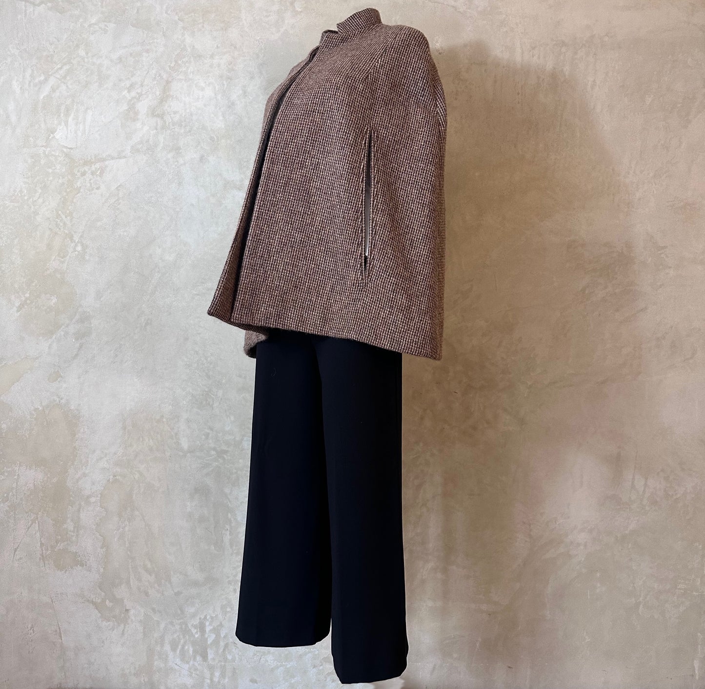 the clayton cape in small camel check lovat tweed image 5