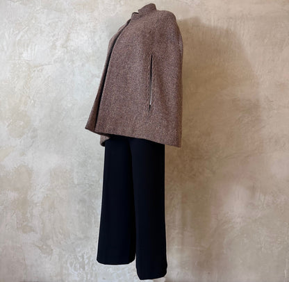 the clayton cape in small camel check lovat tweed image 5