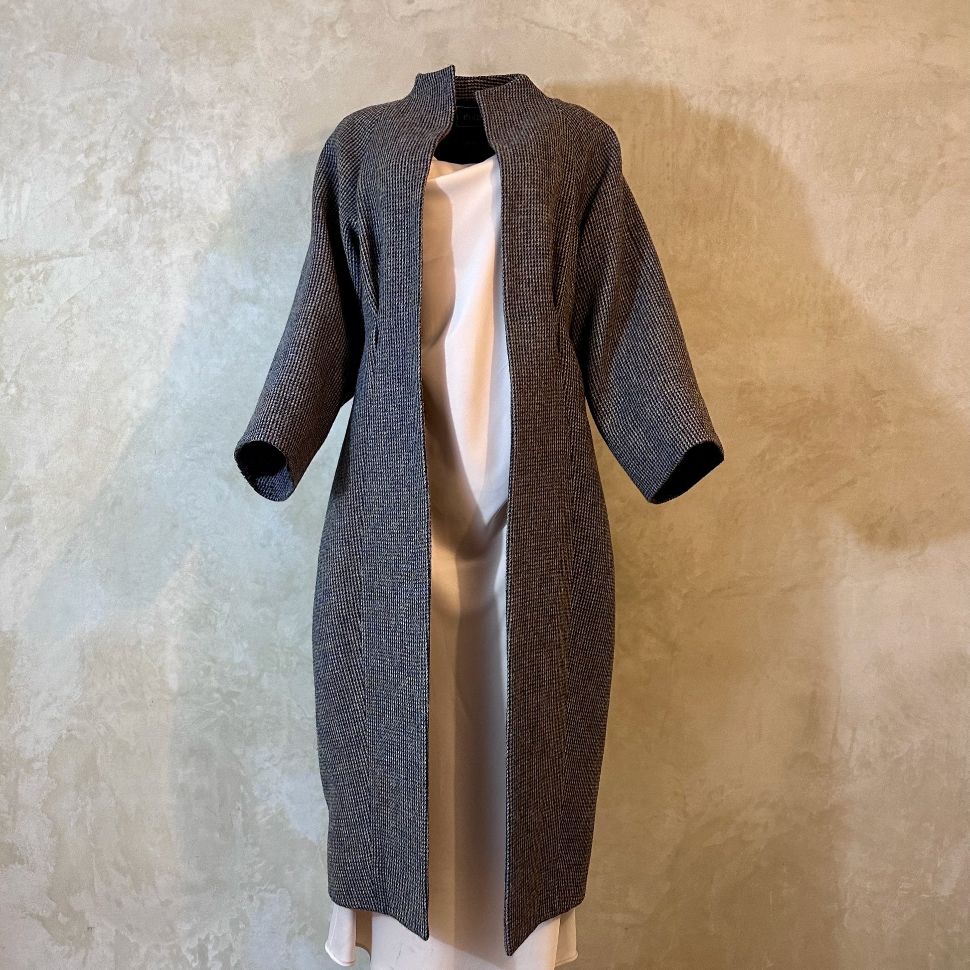 the long frink in small blue check lovat tweed image 6