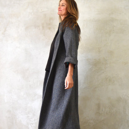 the long frink in small blue check lovat tweed image 9