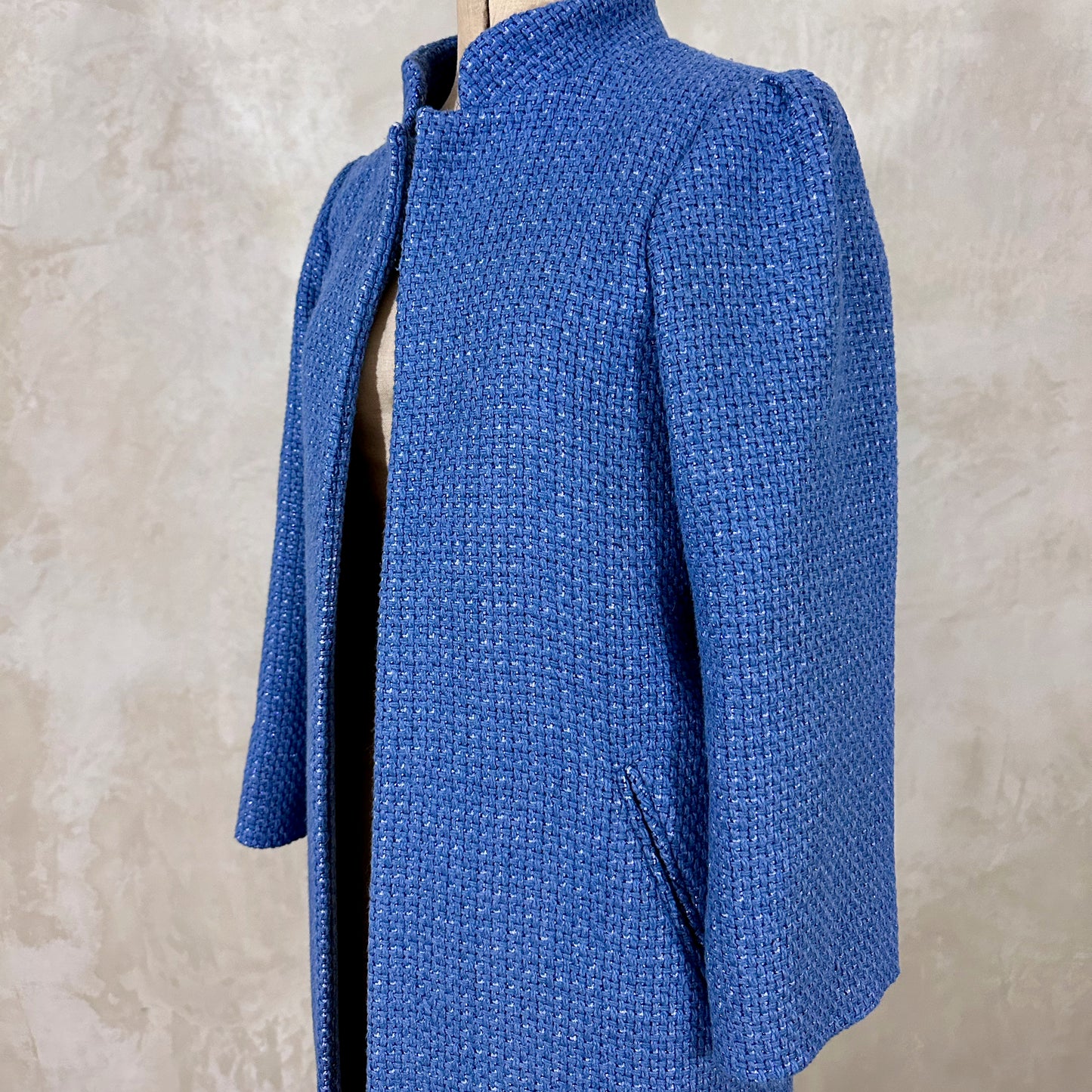 the nicholson coat in iridescent blue metallic bouclé image 1