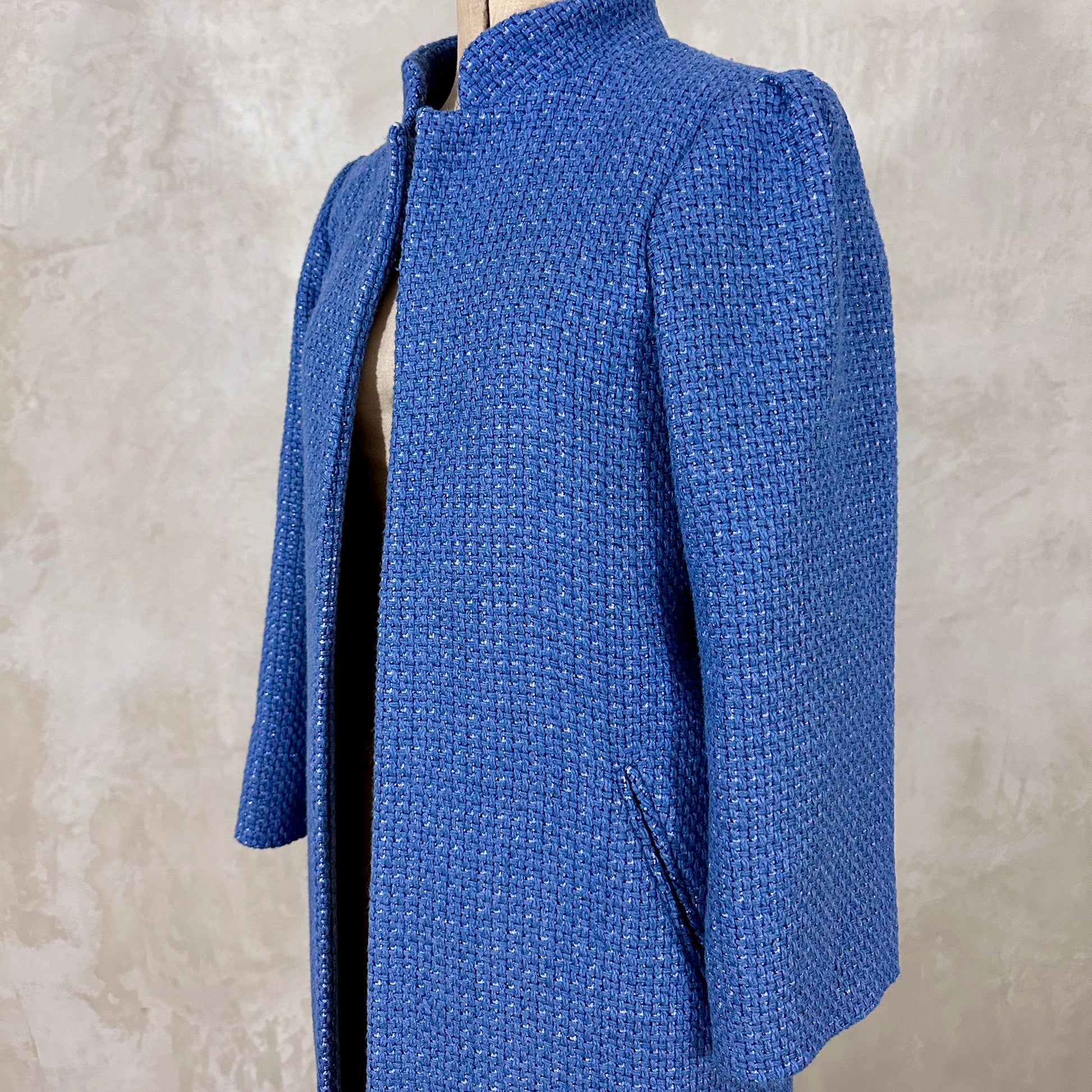 the nicholson coat in iridescent blue metallic bouclé image 1