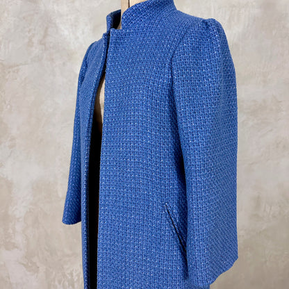 the nicholson coat in iridescent blue metallic bouclé image 1