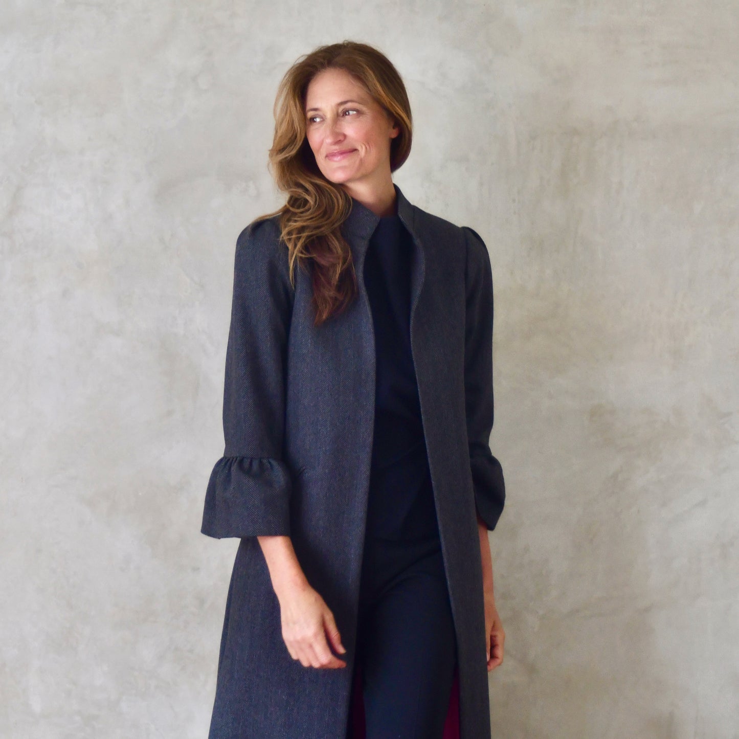 the delany coat in charcoal cashmere-lambswool herringbone flannel image 7
