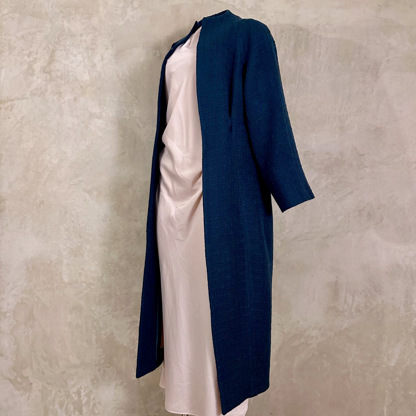 the long frink in bottle green wool boucle image 12