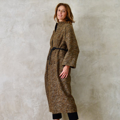 the long frink in golden brown, black and camel bouclé image 1