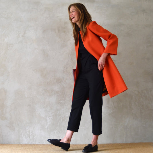 the john coat in burnt orange wool crepe image 1