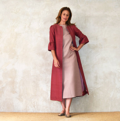 damson pink silk matka delany coat image 2
