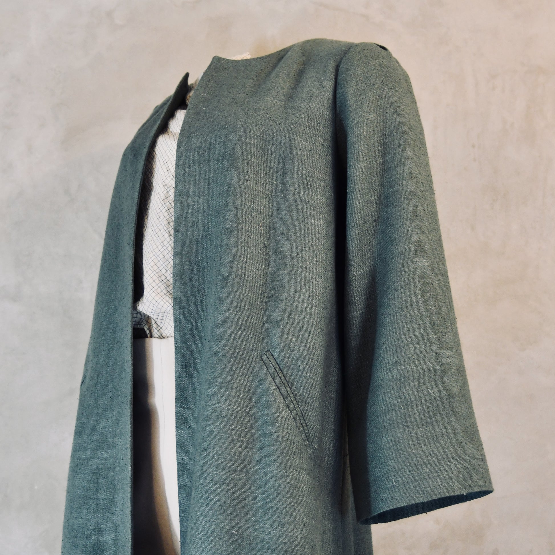 the bell coat in sage silk matka image 9