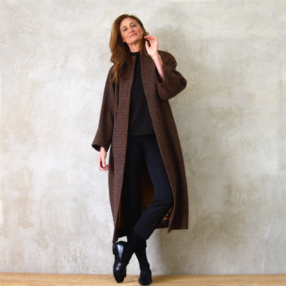 the long frink in dark check lovat tweed image 4