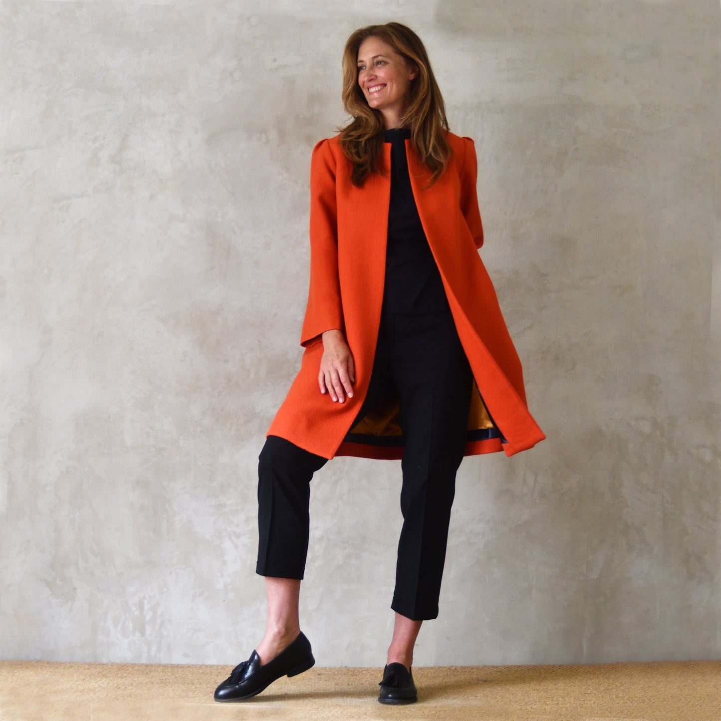 the john coat in burnt orange wool crepe image 3