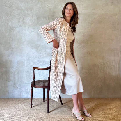 Fitted Hourglass Coat in Pale Linton Tweeds Boucle. A Fitted Sprint-Summer Bouclé Coat  - the perfect investment piece for Royal Ascot and Summer Occasions. Handmade in Britain.
