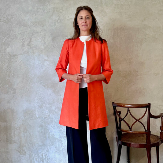 silk matka john coat in saffron orange image 0