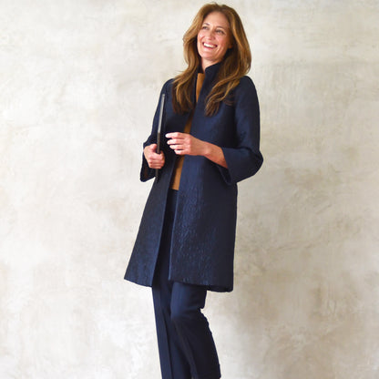 the garnett coat in dark navy bubble brocade image 3