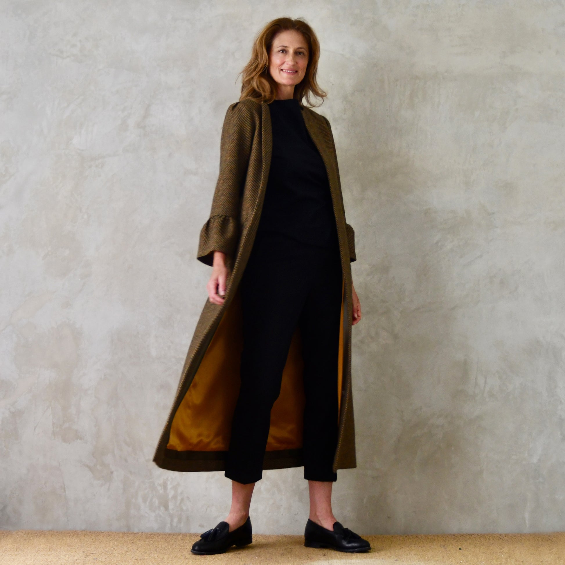 the delany coat in green-orange tiger eye tweed image 6