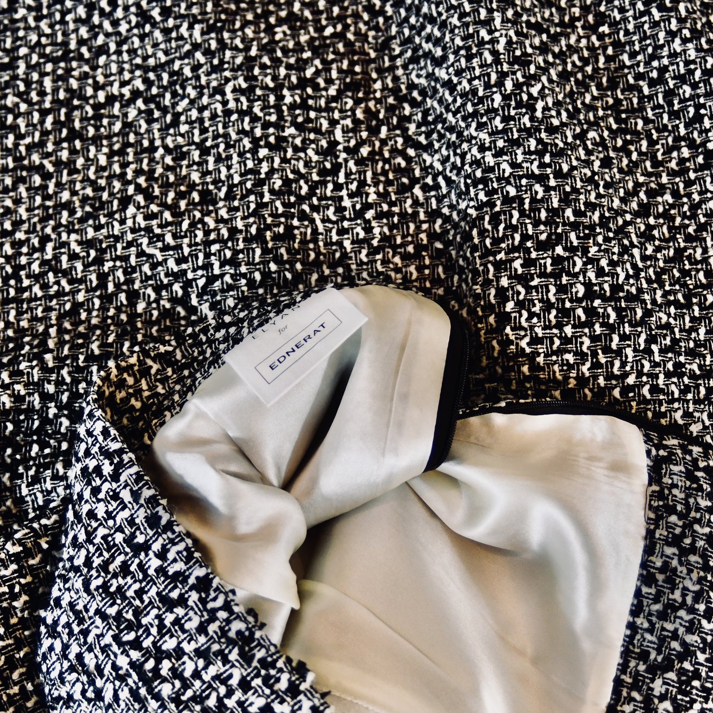 Black and White Boucle Hourglass Coat -  Fabric Close Up