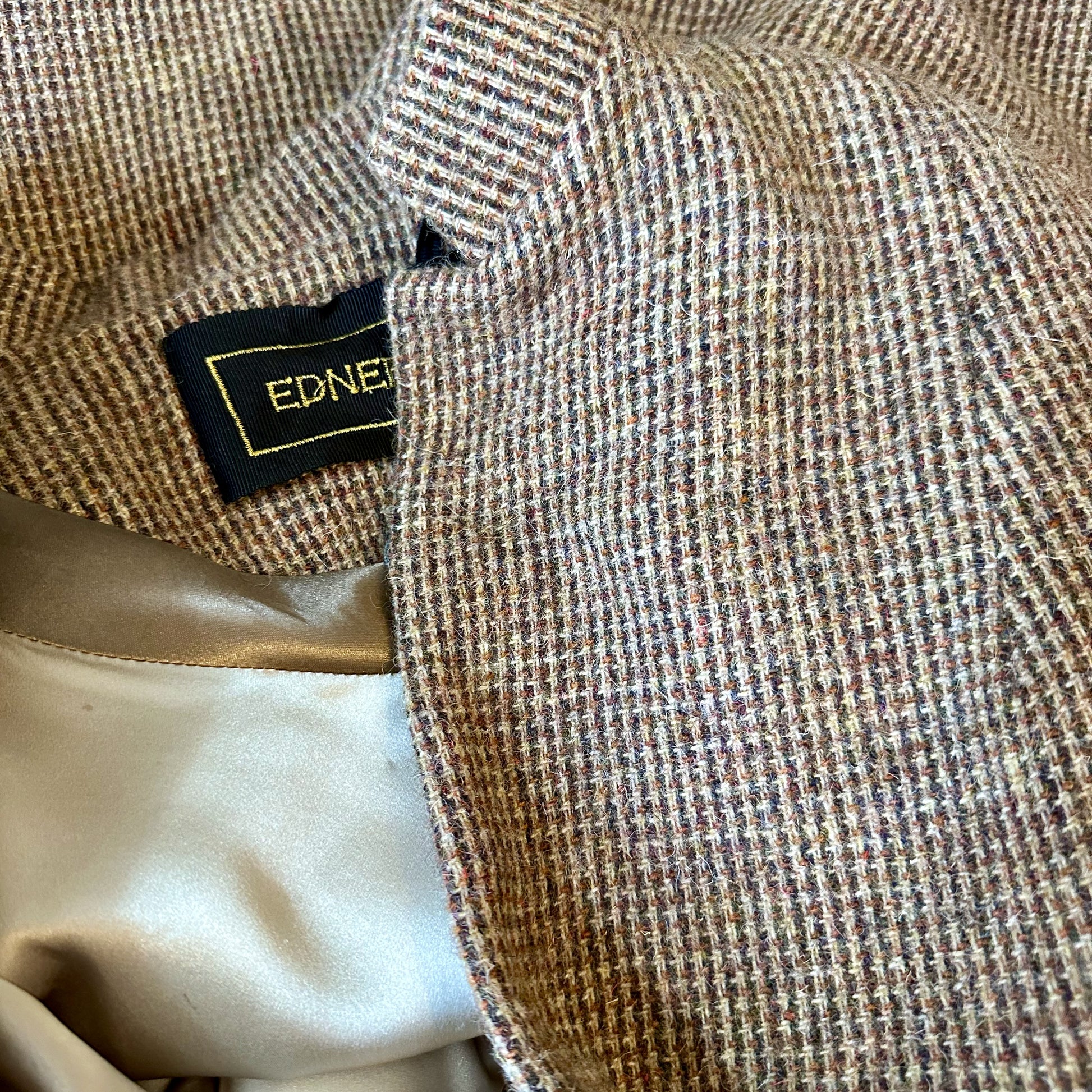 the clayton cape in small camel check lovat tweed image 2