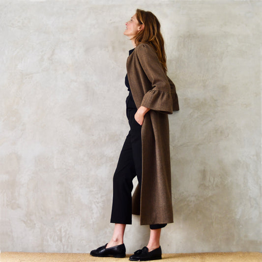 the delany coat in brown cashmere-lambswool herringbone flannel image 0