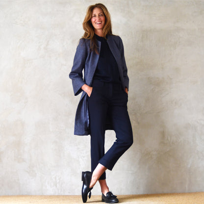 the garnett coat in blue herringbone lambswool tweed image 0