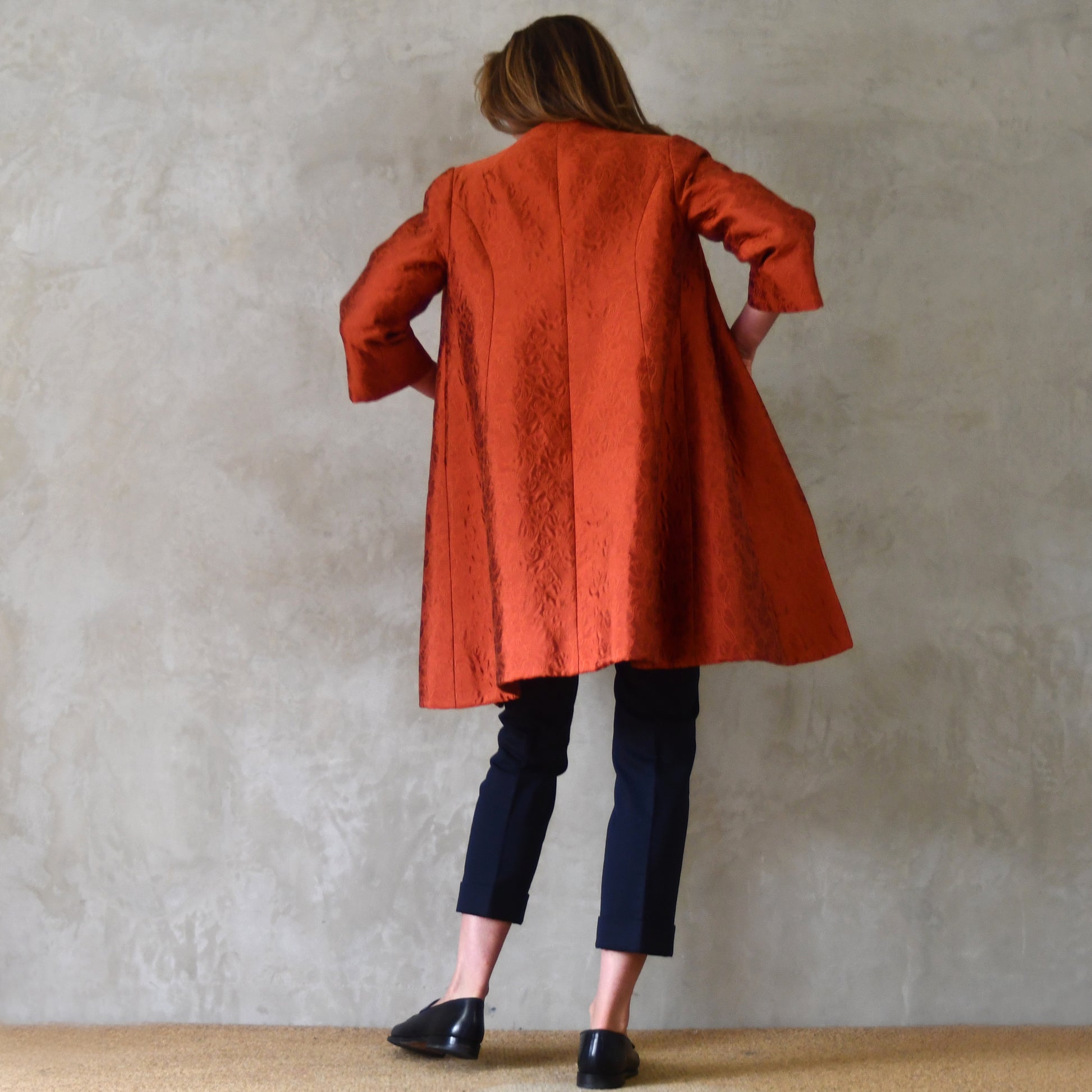 the ganz coat in orange flower brocade image 8