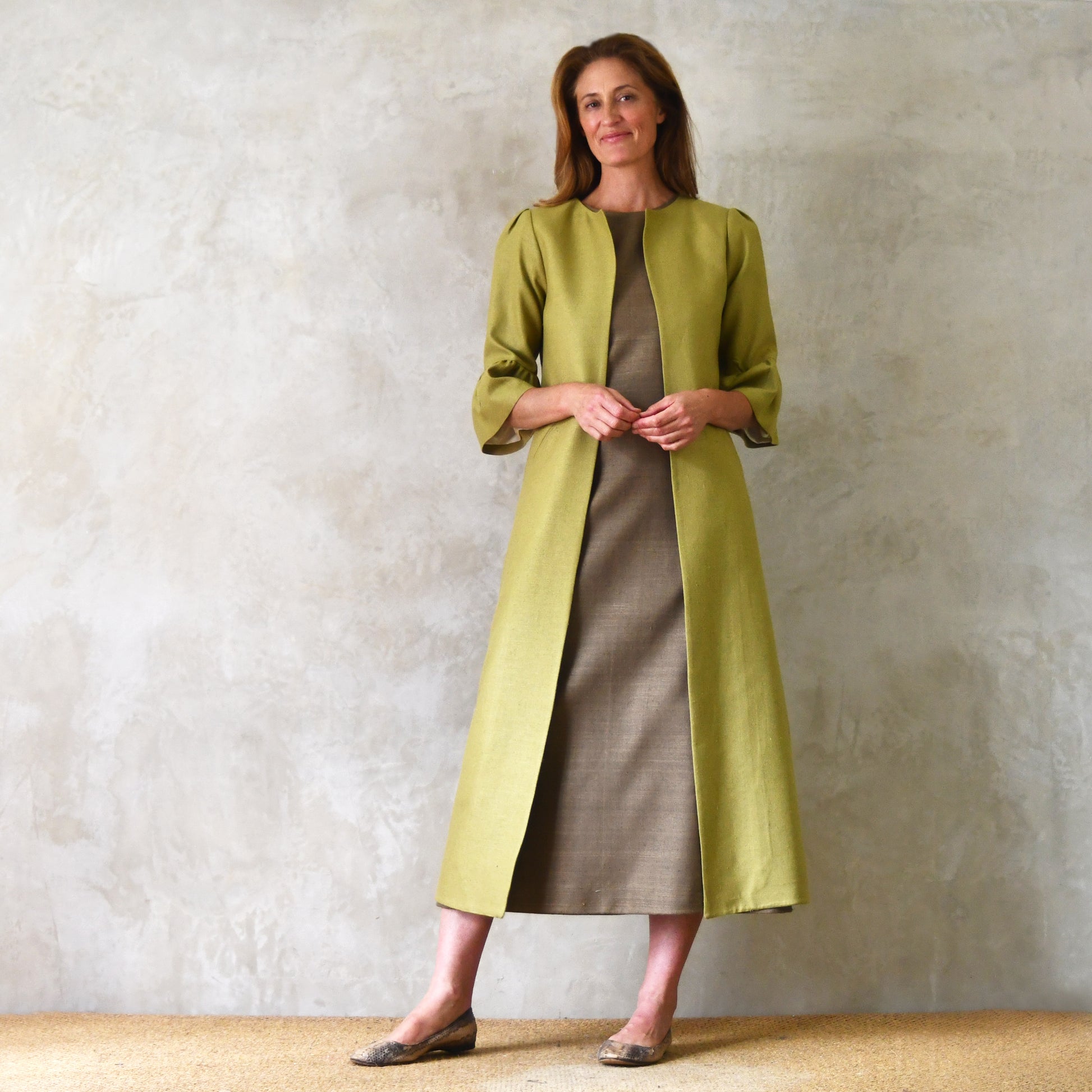 khaki silk matka burlison dress image 3