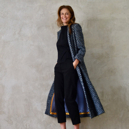 the biffin in blue-black basketweave bouclé image 1