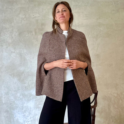 the clayton cape in camel, red and green check lovat tweed image 9