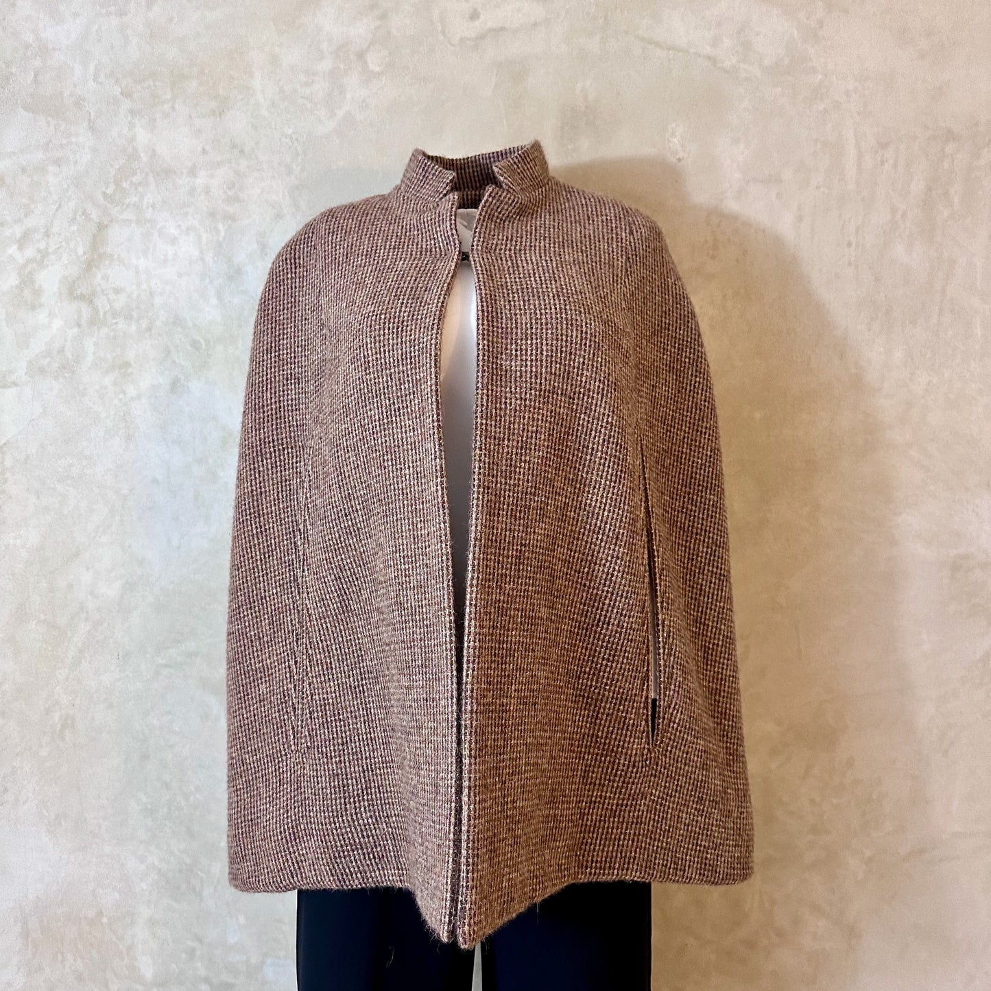 the clayton cape in small camel check lovat tweed image 0