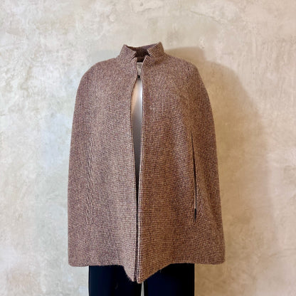 the clayton cape in small camel check lovat tweed image 0