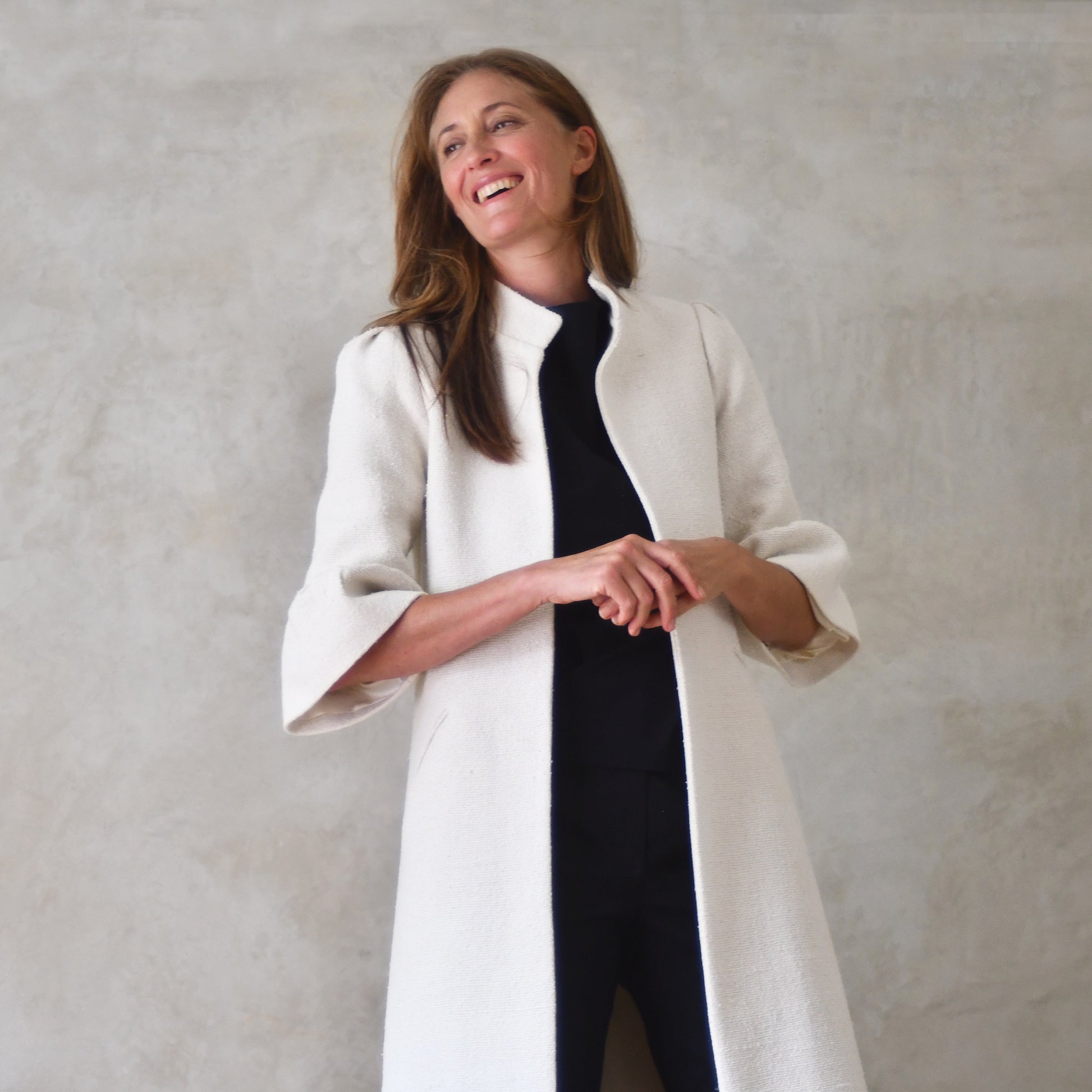 the delany coat in white silk boucle image 5