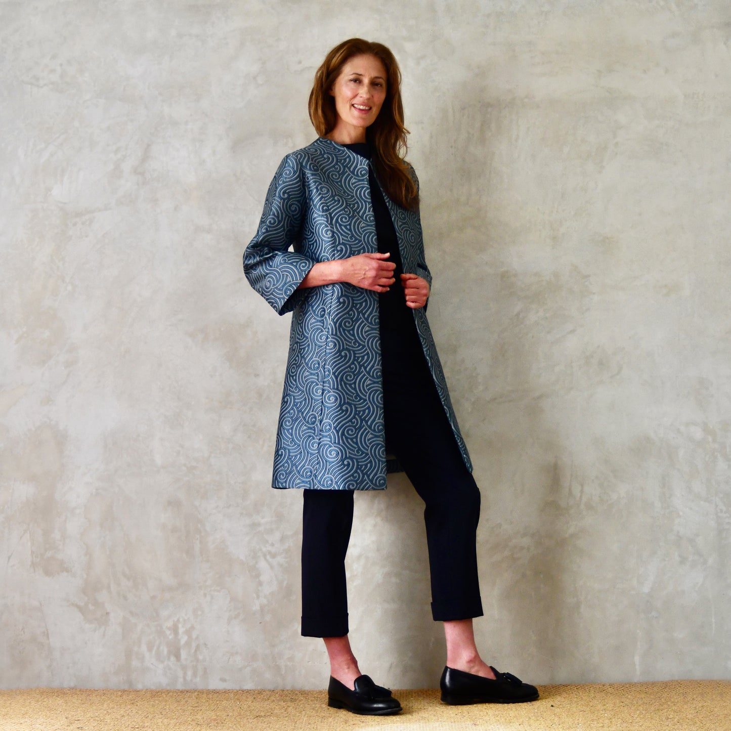 the ganz coat in teal silk mix brocade image 4