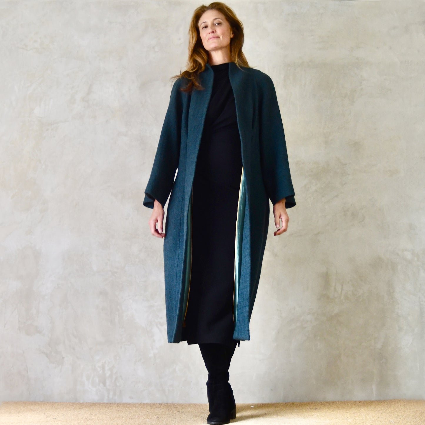 the long frink in bottle green wool boucle image 9