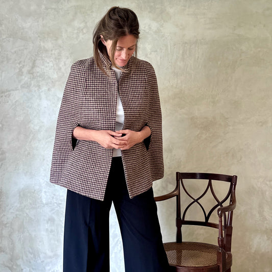 the clayton cape in camel, red and green check lovat tweed image 0