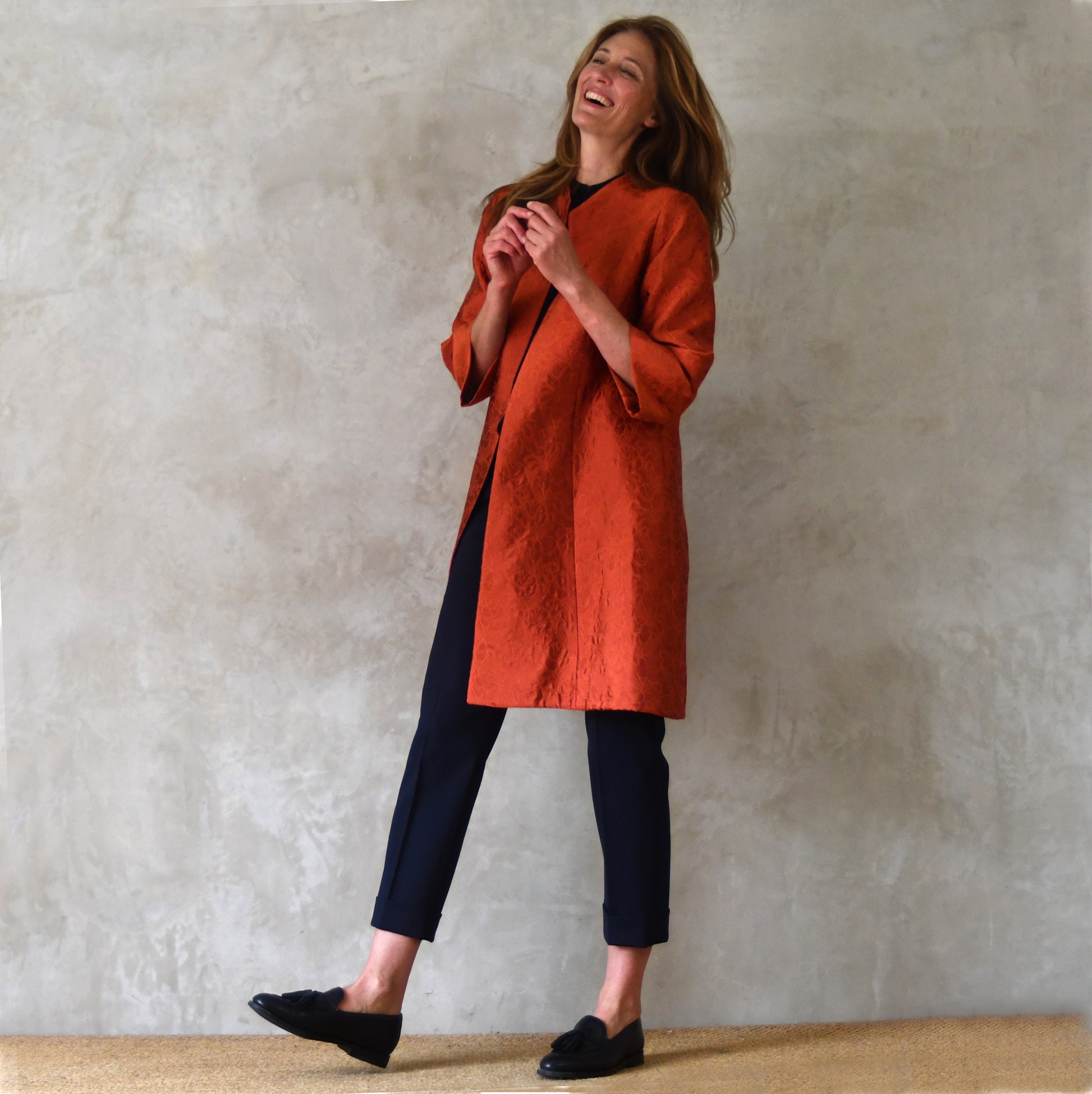 the ganz coat in orange flower brocade image 2