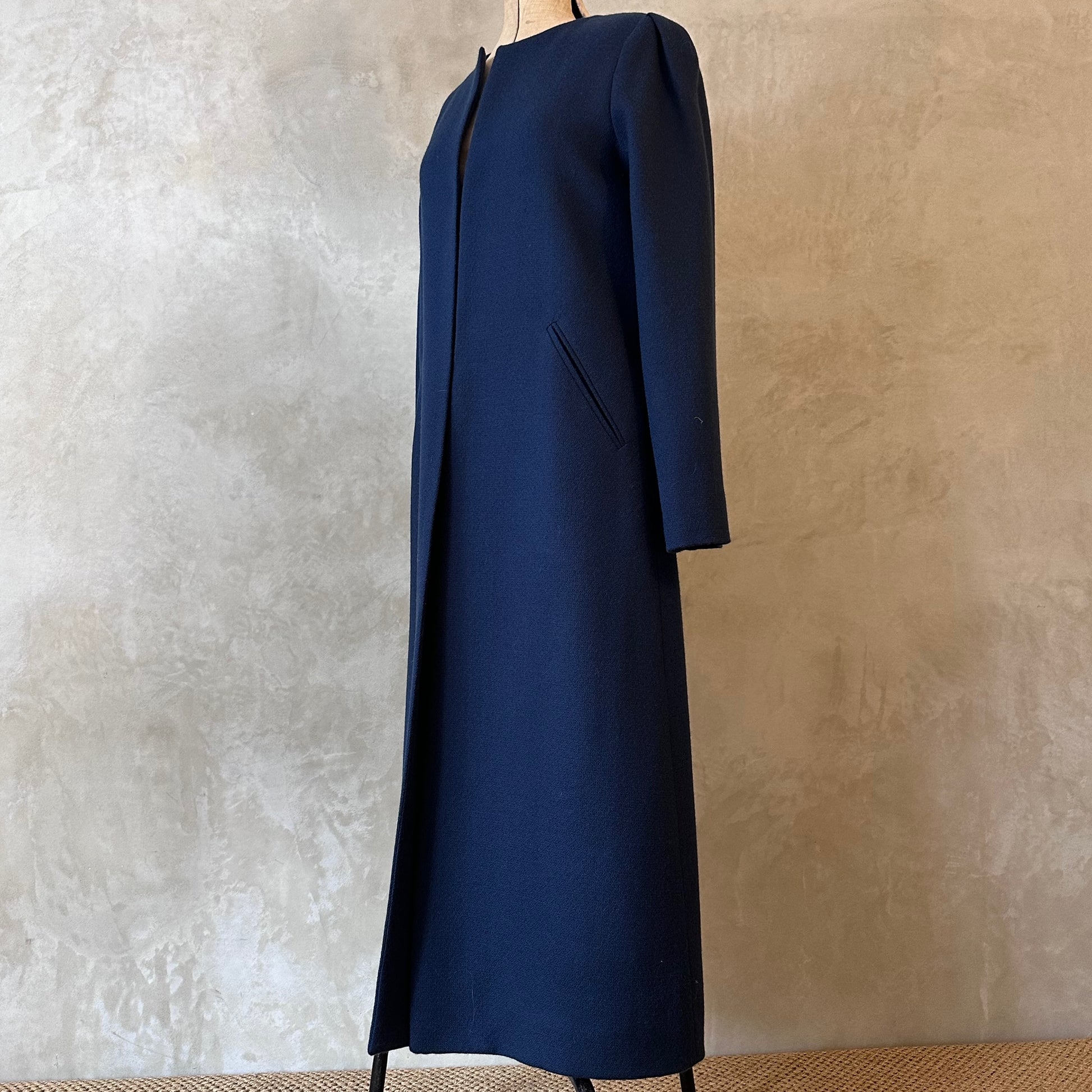 the bell coat in deep navy wool crepe image 7