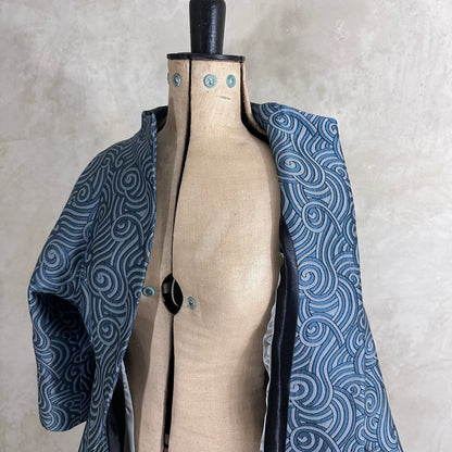 the frink coat in a teal swirl silk-mix brocade image 6