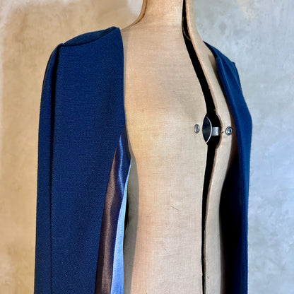 the bell coat in deep navy wool crepe image 4