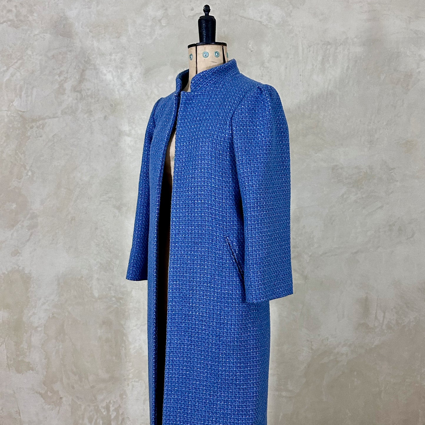 the nicholson coat in iridescent blue metallic bouclé image 3