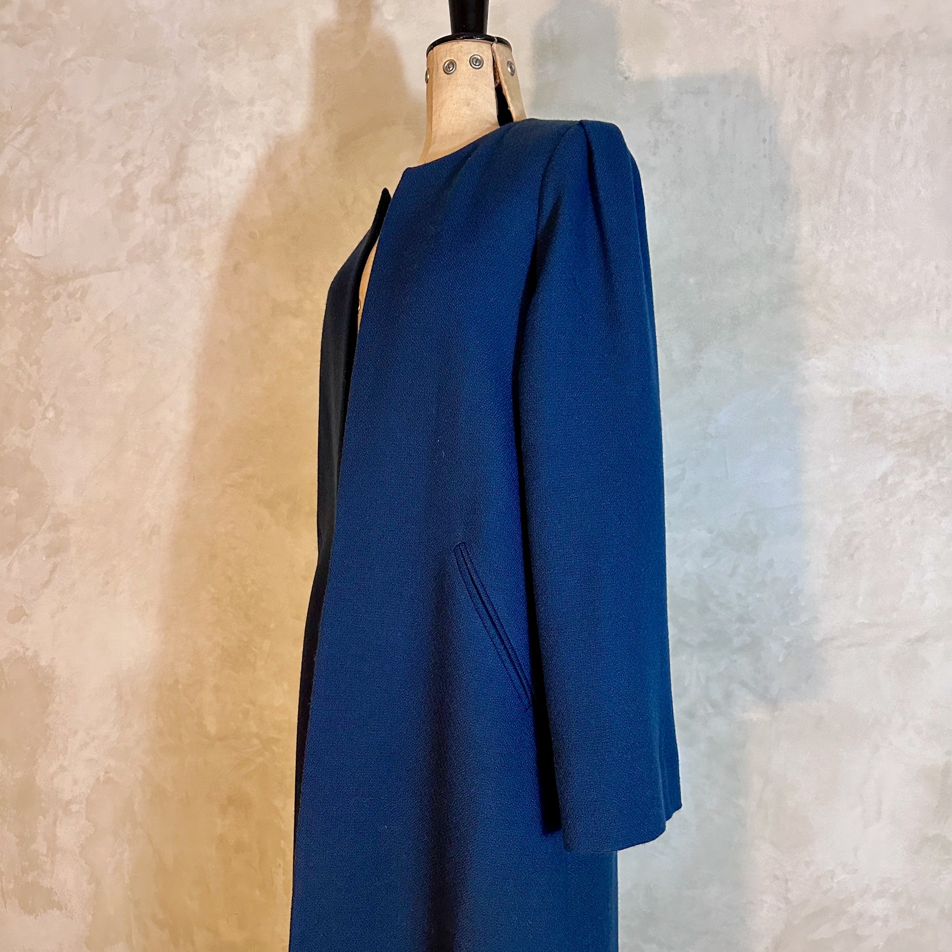 the bell coat in deep navy wool crepe image 3