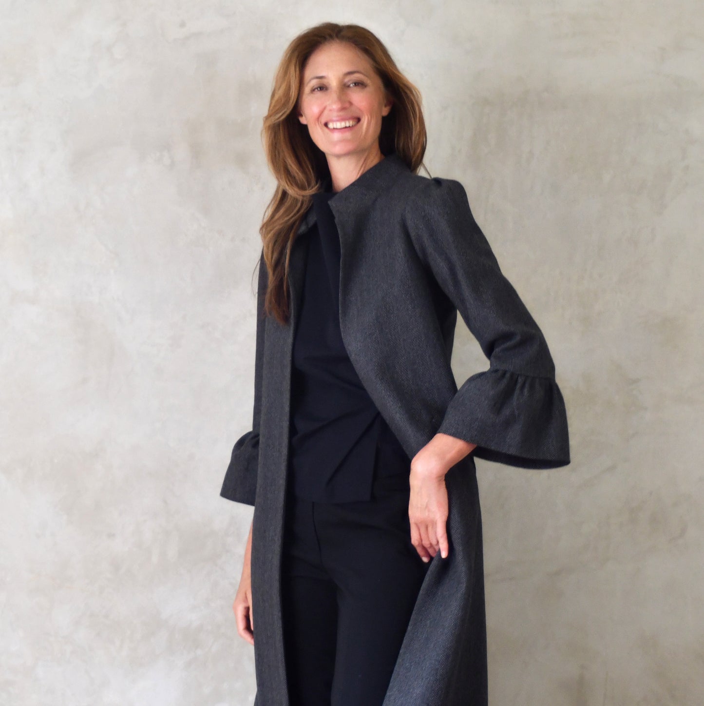 the delany coat in charcoal cashmere-lambswool herringbone flannel image 0