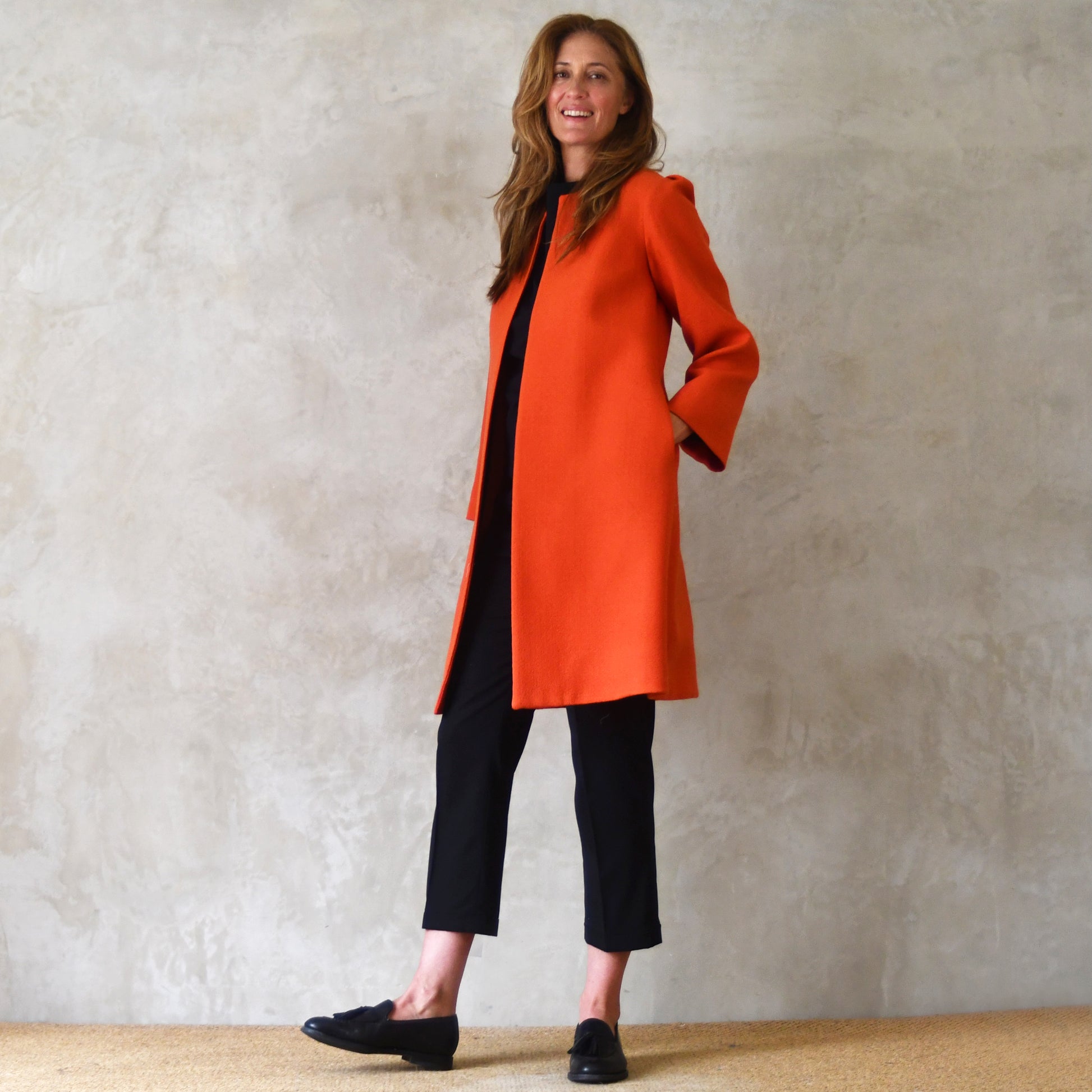 the john coat in burnt orange wool crepe image 7