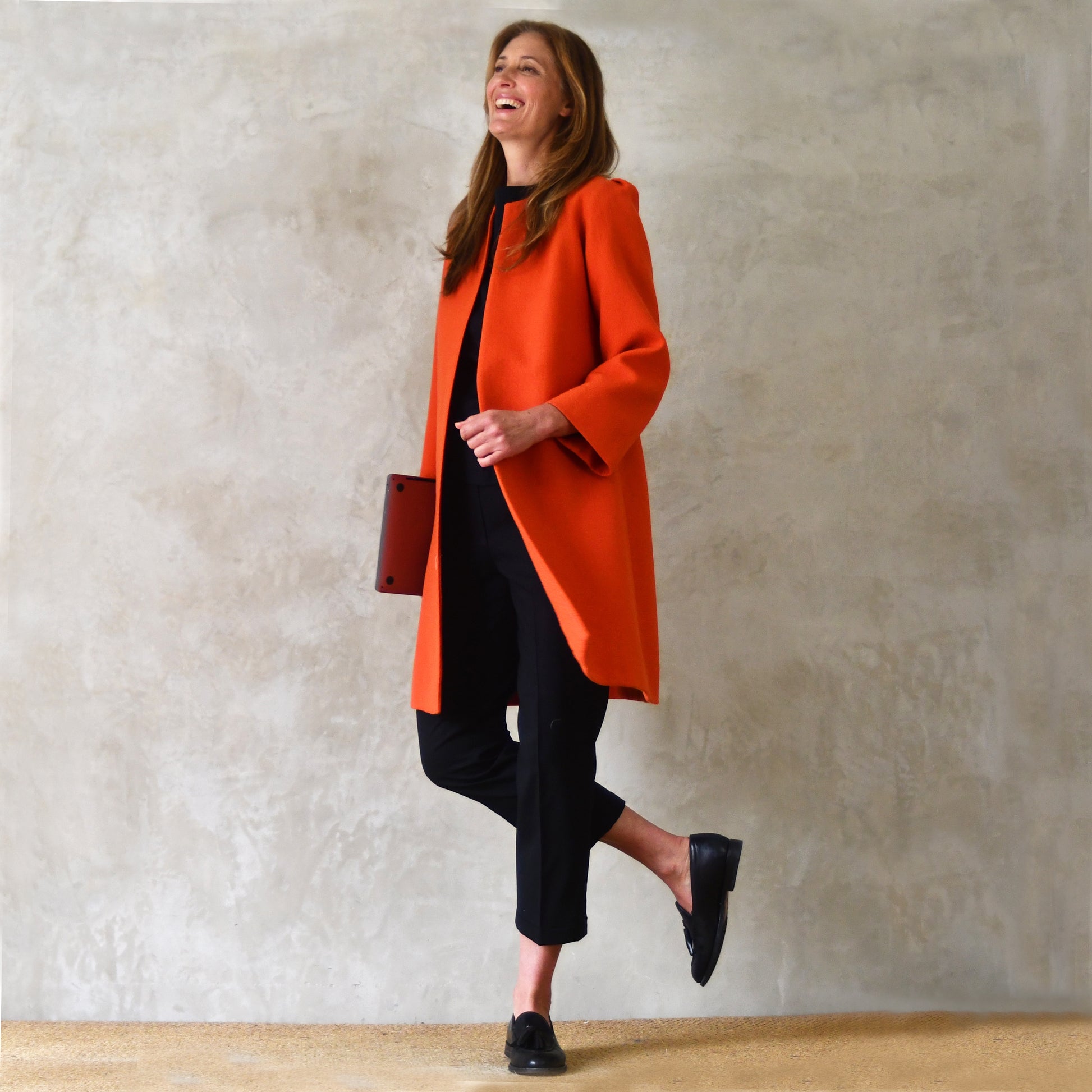 the john coat in burnt orange wool crepe image 0