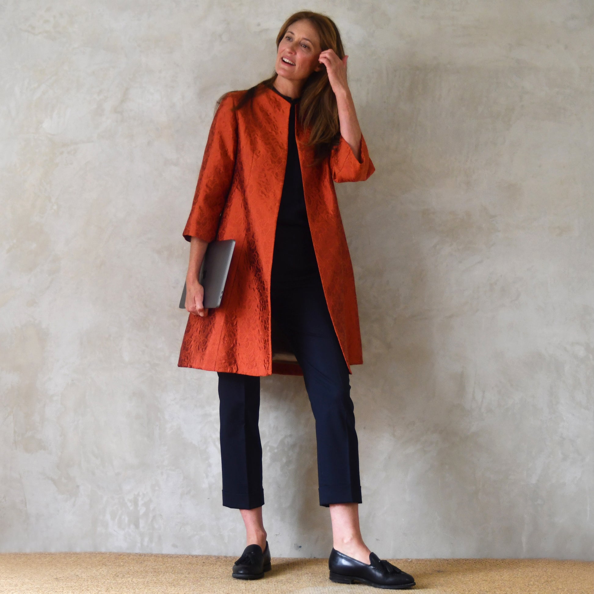 the ganz coat in orange flower brocade image 7