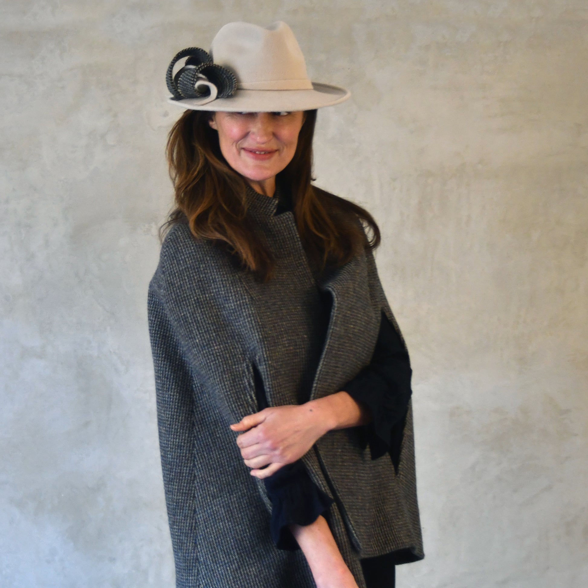 the clayton cape in small blue check lovat tweed image 4