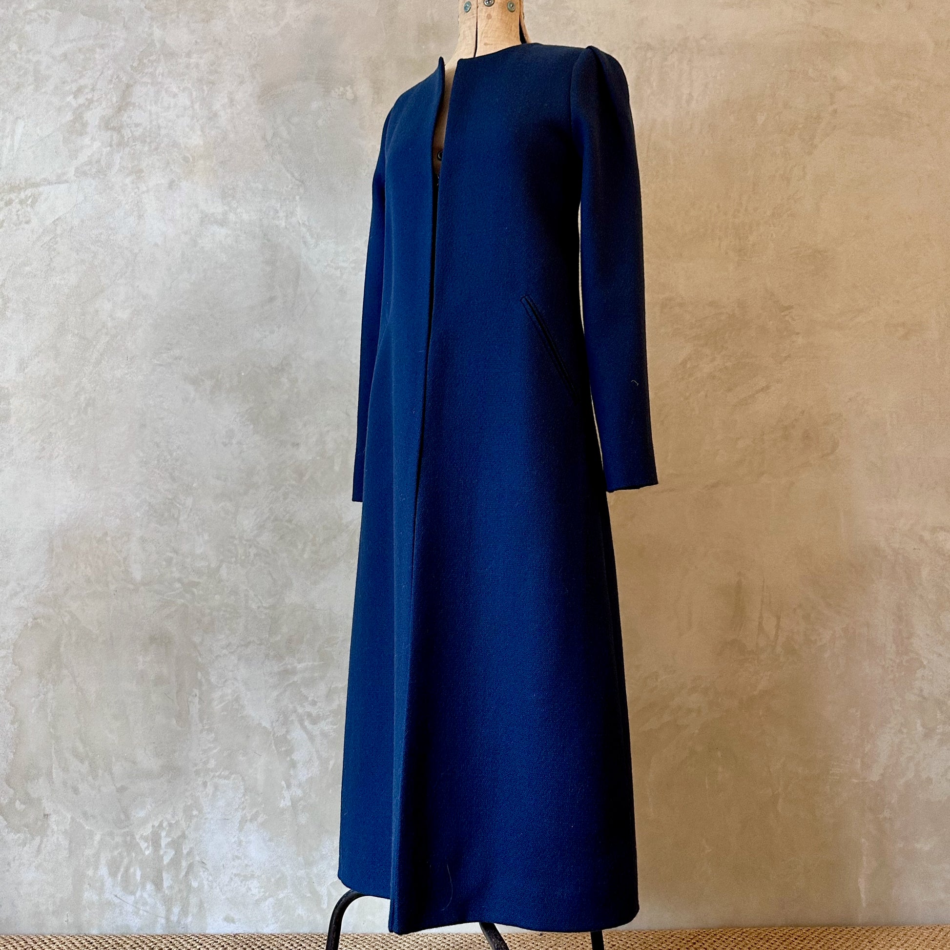 the bell coat in deep navy wool crepe image 0