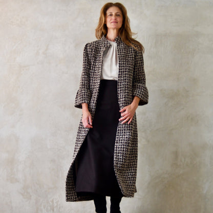 the delany coat in ivory, black, brown and copper bouclé image 14