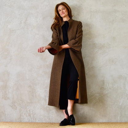 the delany coat in brown cashmere-lambswool herringbone flannel image 10